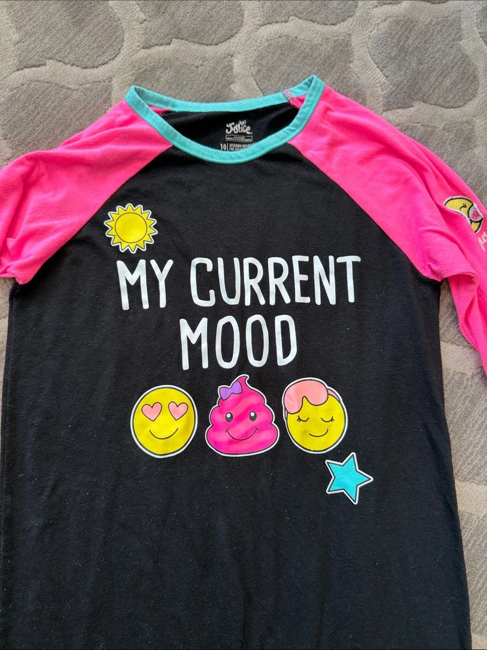Kids 'My Current Mood' Long Sleeve Raglan Shirt - Black & Hot Pink